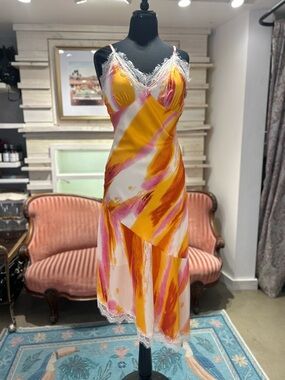 Angel Eye Abstract Slip Asymmetrical Hem Midi Dress (S)